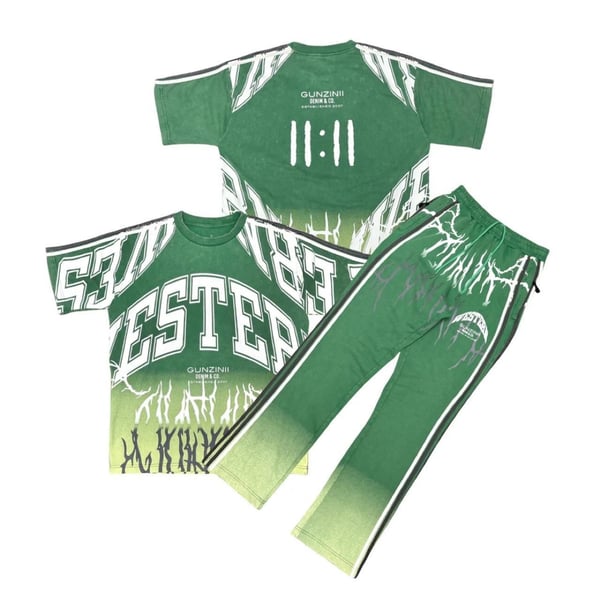 Gunzinii Western 11:11 Graphic Tee and Pants Matching Set Green