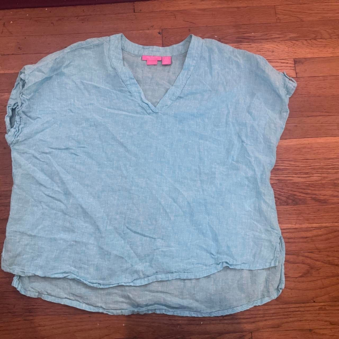 Isaac Mizrahi New York 100% Linen V-Neck Blue Blouse 2X 1