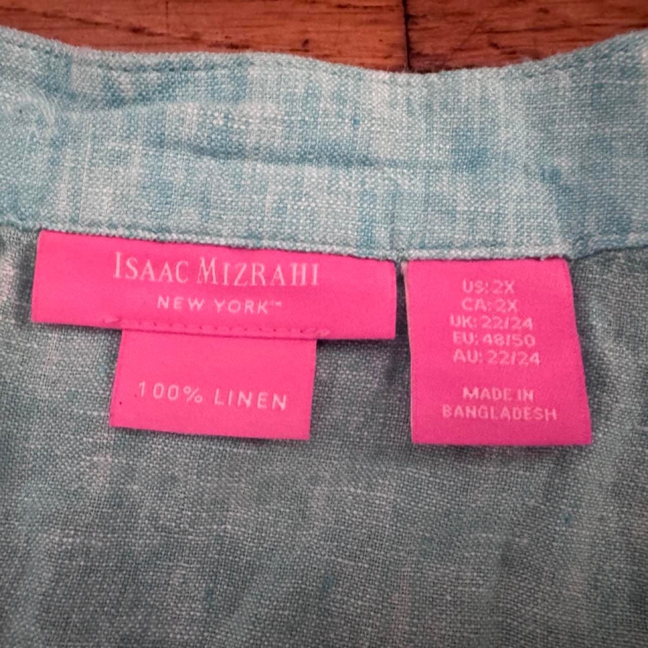 Isaac Mizrahi New York 100% Linen V-Neck Blue Blouse 2X 2