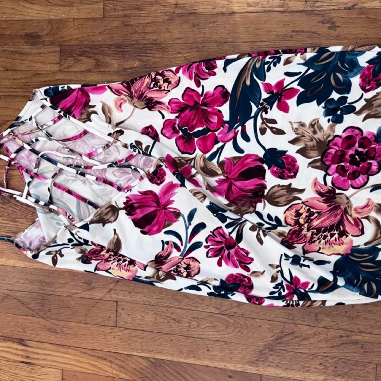 SHEIN Curve Floral Midi Dress 3XL Criss Cross Back 2