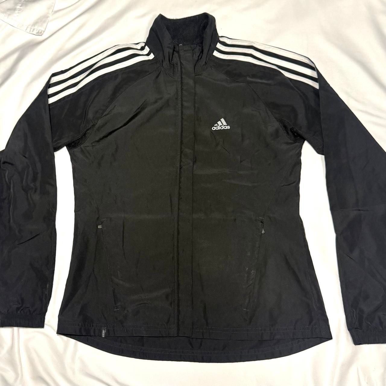 Adidas ClimaProof Black Three Stripe Athletic Windbreaker Jacket 2