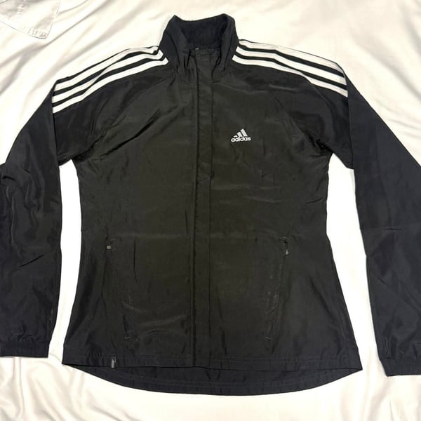 Adidas ClimaProof Black Three Stripe Athletic Windbreaker Jacket