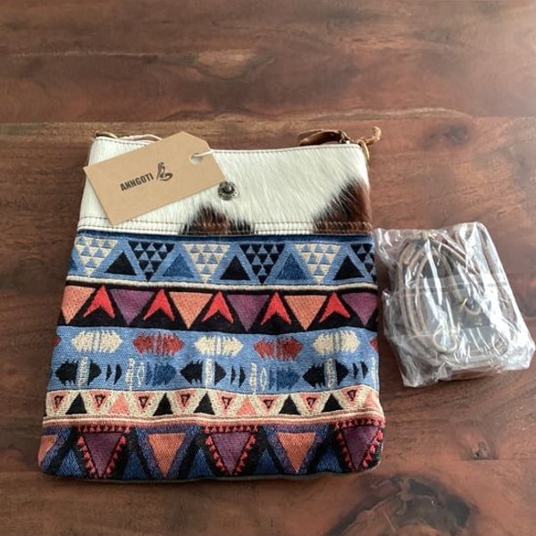 Handwoven Geometric Crossbody Hair on Hide Purse