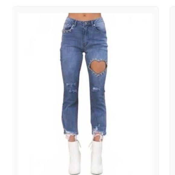 blueb. Heart-Appliqué Straight Leg Jeans iwith jewels - Size S - NWT 8