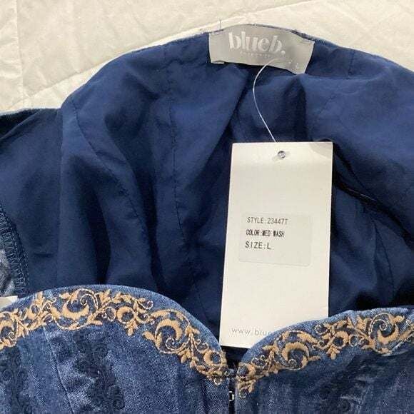 Ruffled Navy Corset Tank Top Embroidered Sweetheart Neckline - Size M - NWT 4