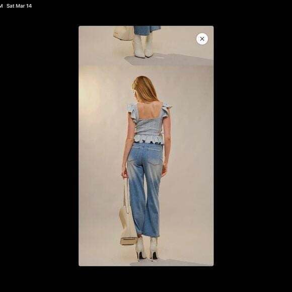 Ruffled Navy Corset Tank Top Embroidered Sweetheart Neckline - Size M - NWT 9