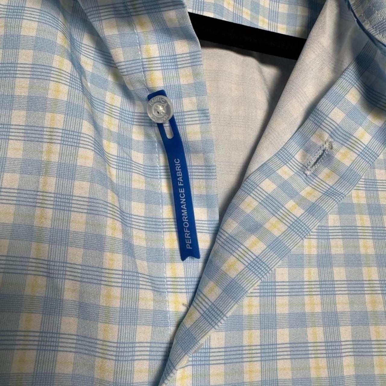 Nautica Men’s Performance Plaid Button Down Shirt Blue Yellow Slim Fit 6
