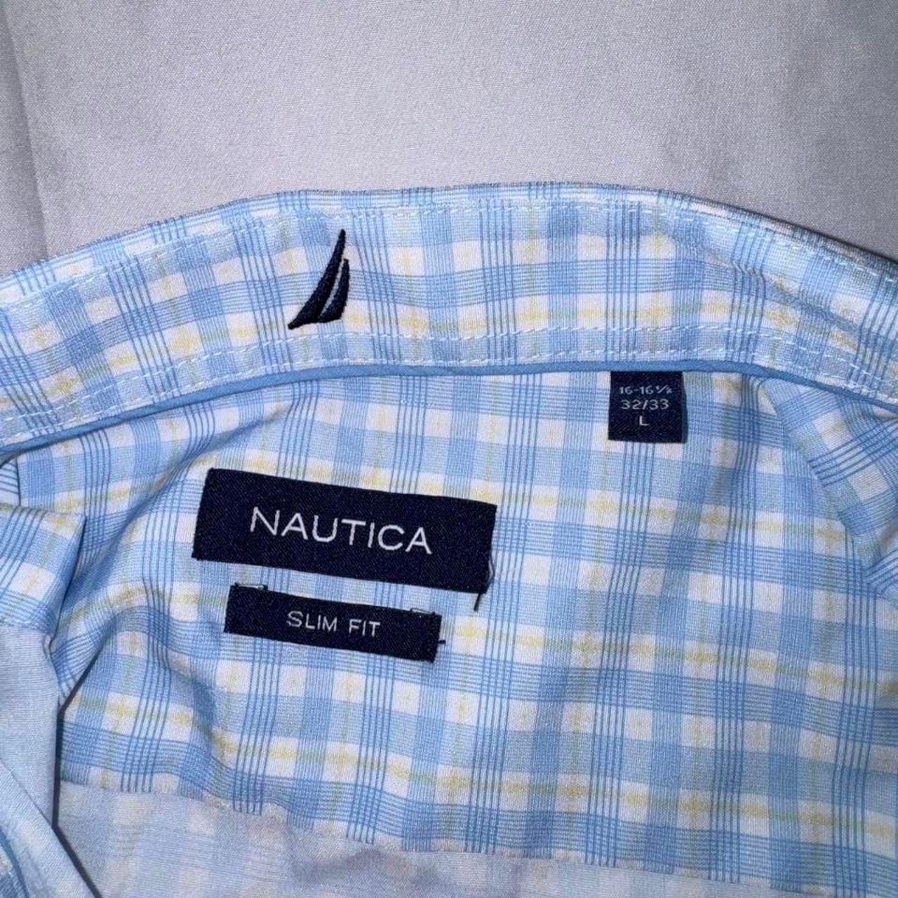 Nautica Men’s Performance Plaid Button Down Shirt Blue Yellow Slim Fit 7