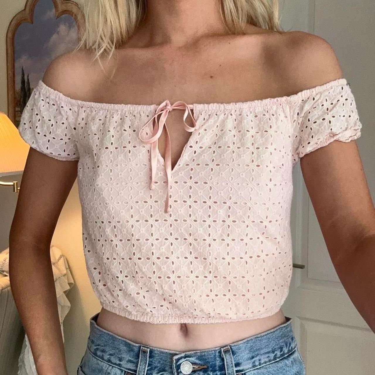GBG Los Angeles Pink Eyelet Off The Shoulder Crop Top Size S 4