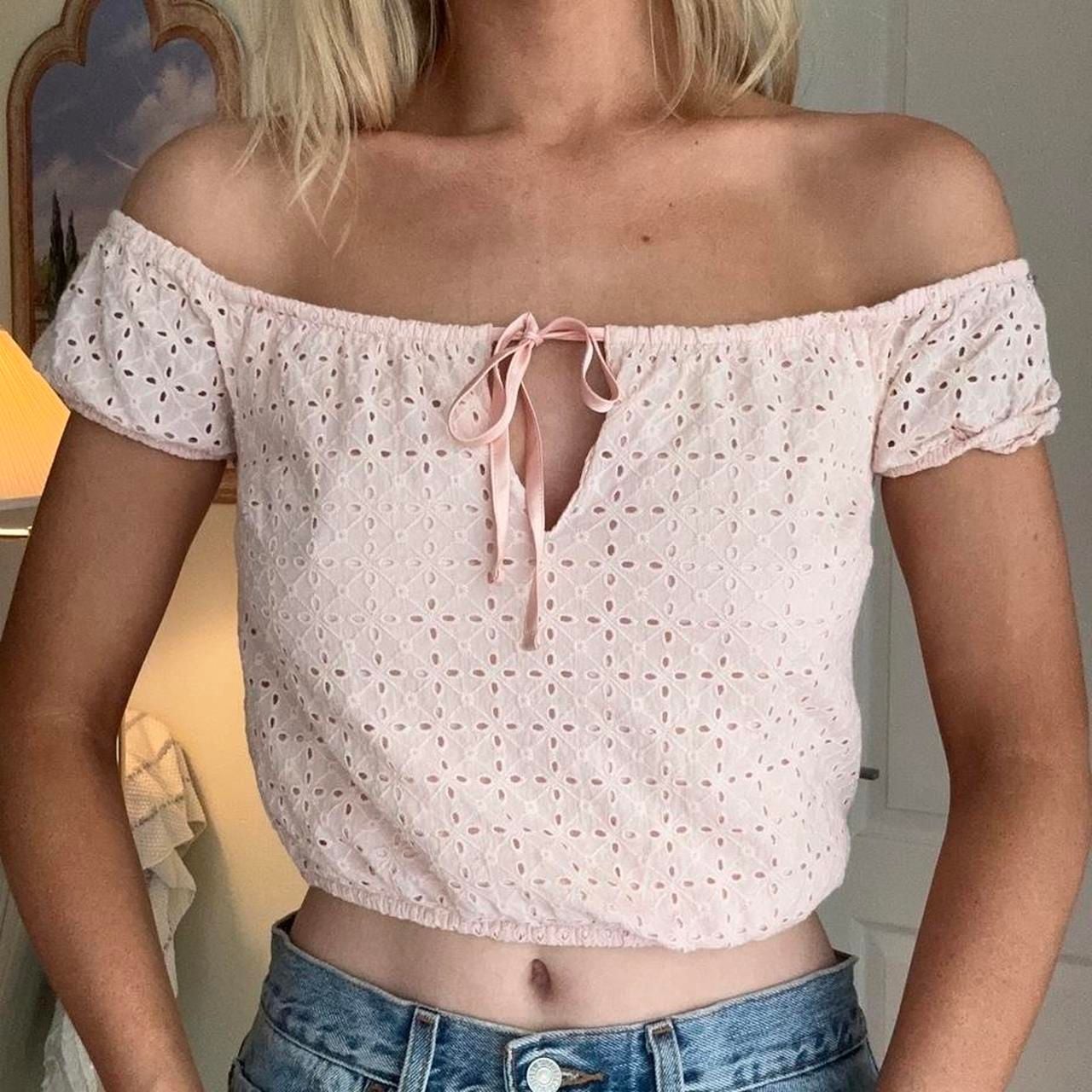 GBG Los Angeles Pink Eyelet Off The Shoulder Crop Top Size S 5