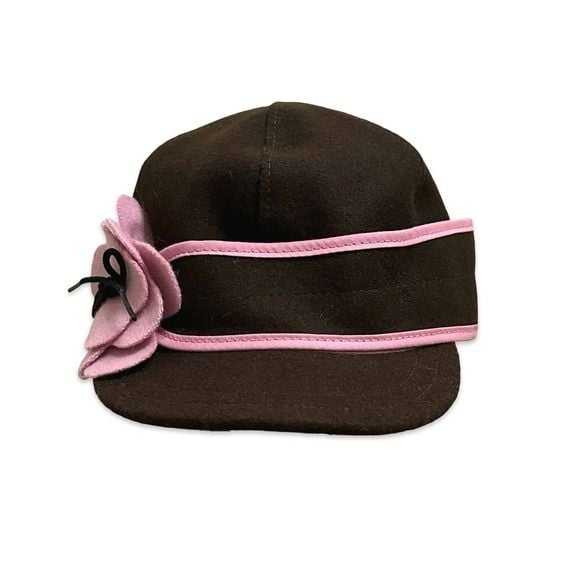Stormy Kromer Ida Kromer Cap Brown Pink Wool Blend Flower Hat Size 7 Made in USA 4