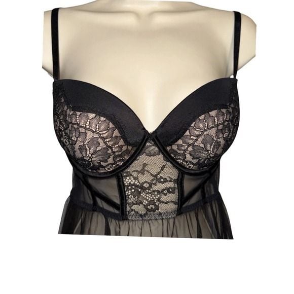 Victoria's Secret Babydoll Lingerie Women 36C Black Lace Mesh Sheer Sexy Slip 4
