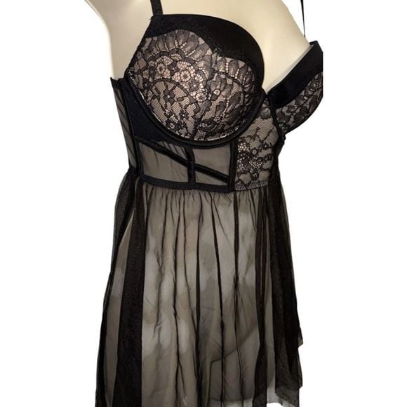 Victoria's Secret Babydoll Lingerie Women 36C Black Lace Mesh Sheer Sexy Slip 6