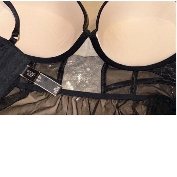 Victoria's Secret Babydoll Lingerie Women 36C Black Lace Mesh Sheer Sexy Slip 9