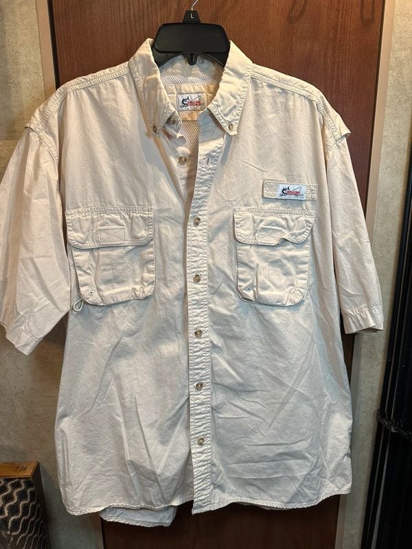 World Wide Sportsman Men’s Large Vented Fishing Shirt White Button Front Short Sleeve 2