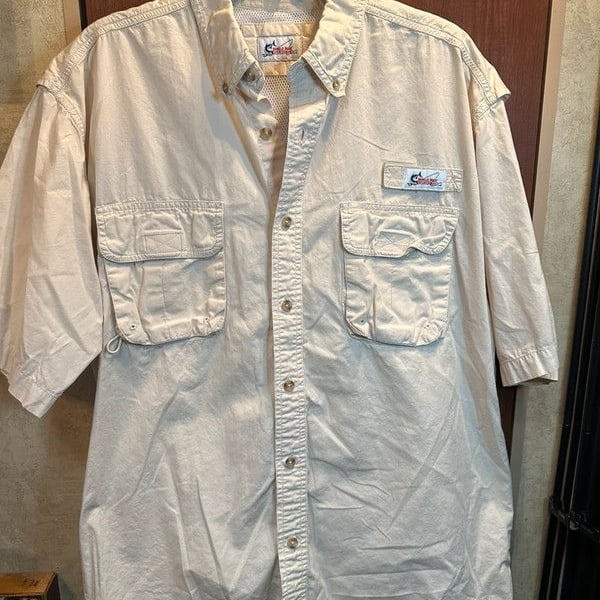 World Wide Sportsman Men’s Large Vented Fishing Shirt White Button Front Short Sleeve