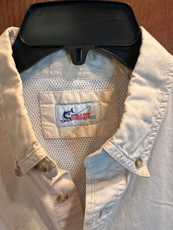 World Wide Sportsman Men’s Large Vented Fishing Shirt White Button Front Short Sleeve 4