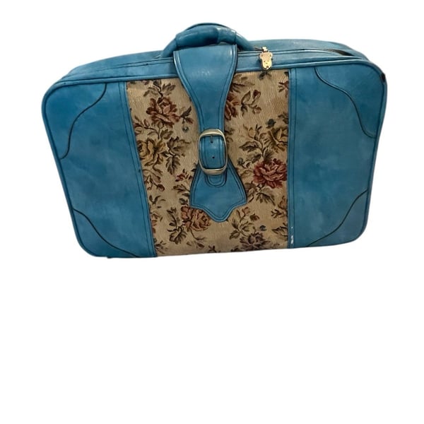 vintage blue zip around suitcase