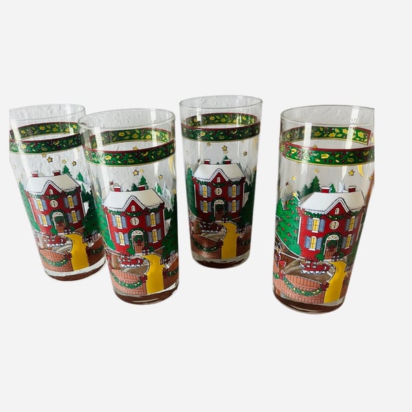 Vintage Christmas drinking glass set set of four