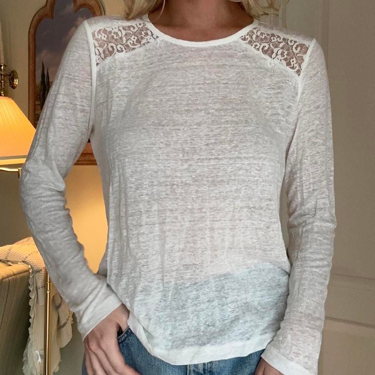 Forever 21 Sheer White Lace Long Sleeve Top Size M 2