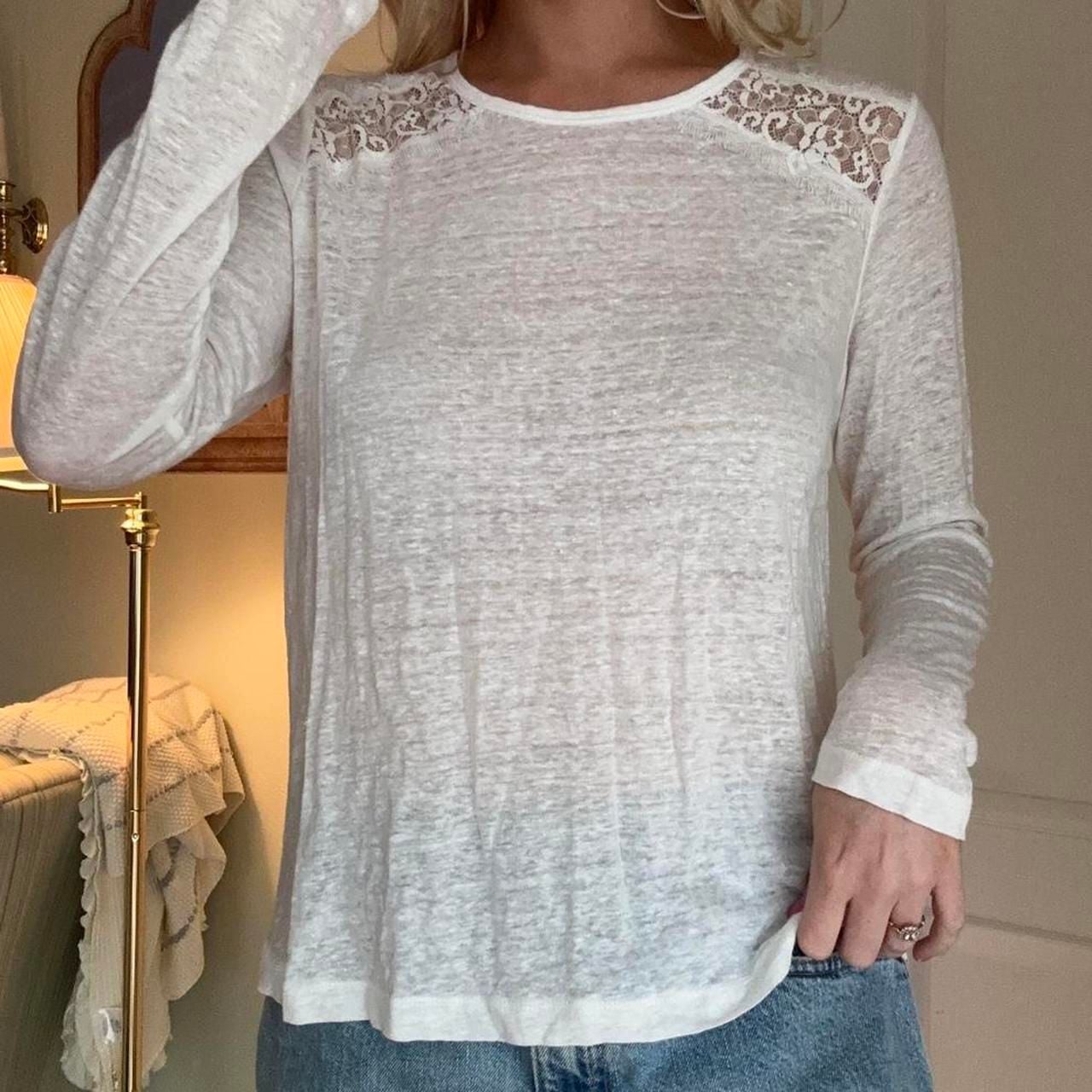 Forever 21 Sheer White Lace Long Sleeve Top Size M 3