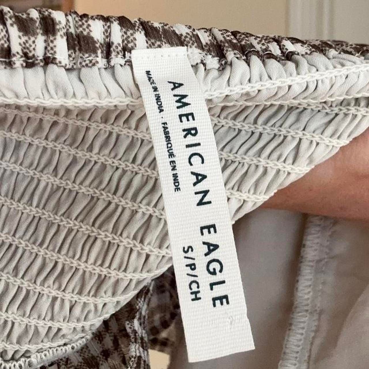 American Eagle Brown Gingham Tie-Front Peplum Crop Top 7