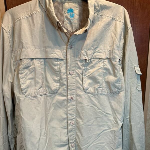 Ocean & Coast Men’s Large Vented Fishing Shirt UPF Long Sleeve Khaki Beige