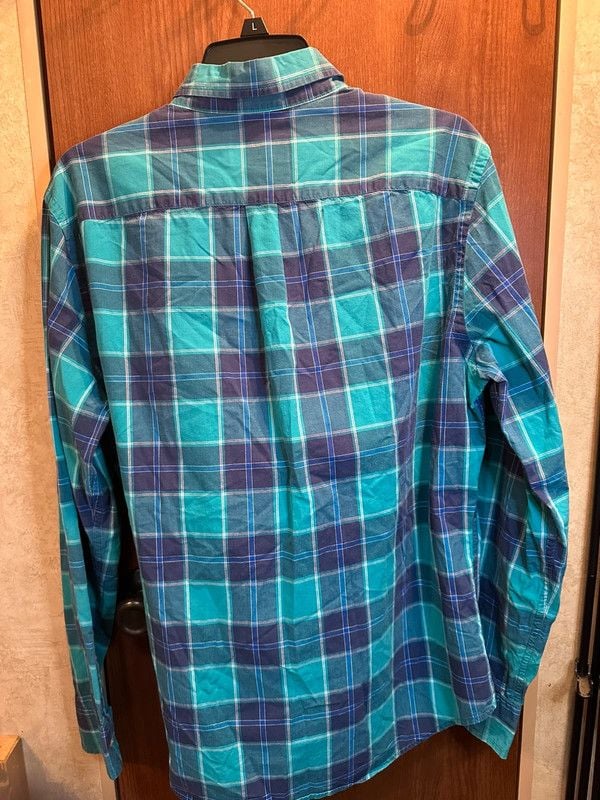 American Eagle Outfitters Prep Fit Men’s Medium Blue Green Plaid Button Down Shirt 3