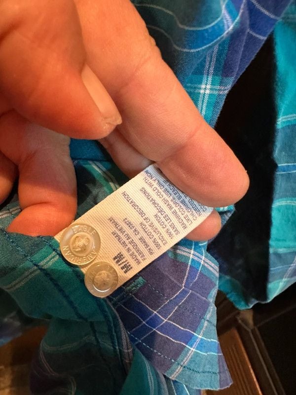 American Eagle Outfitters Prep Fit Men’s Medium Blue Green Plaid Button Down Shirt 4