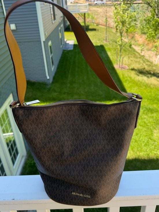 Michael Kors Brown Saffiano Leather Shoulder Tote Bag Large MK Purse 2