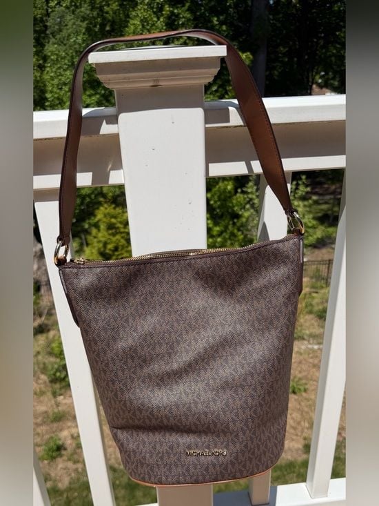 Michael Kors Brown Saffiano Leather Shoulder Tote Bag Large MK Purse 4