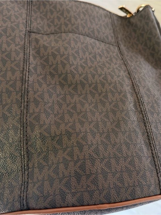 Michael Kors Brown Saffiano Leather Shoulder Tote Bag Large MK Purse 10