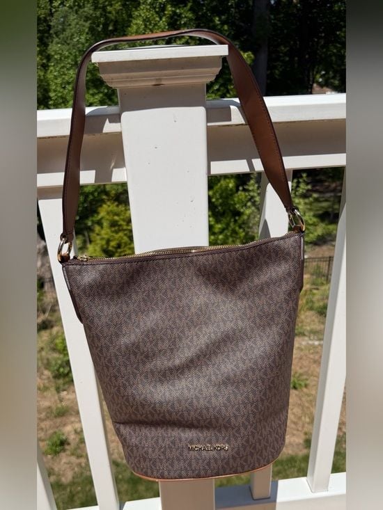 Michael Kors Brown Saffiano Leather Shoulder Tote Bag Large MK Purse 13