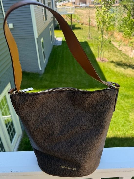 Michael Kors Brown Saffiano Leather Shoulder Tote Bag Large MK Purse 14