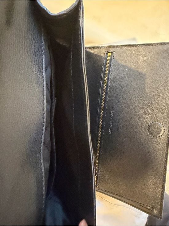 Black Michael Kors Leather Crossbody Wallet Gold Chain Evening Bag Purse 11