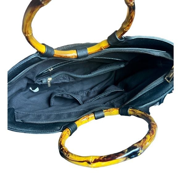 π Black Woven Bag with Bamboo Inspired Handles 3