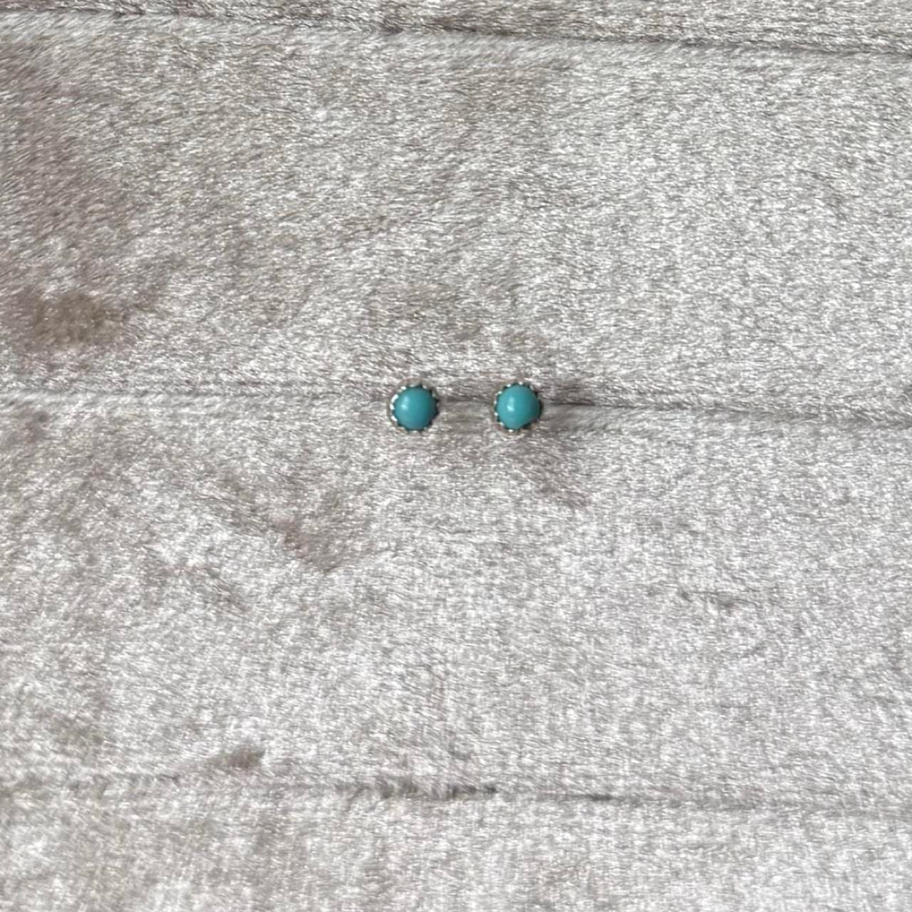 Linda Yazzie Navajo Handmade Sterling Silver Turquoise Stud Earrings 3