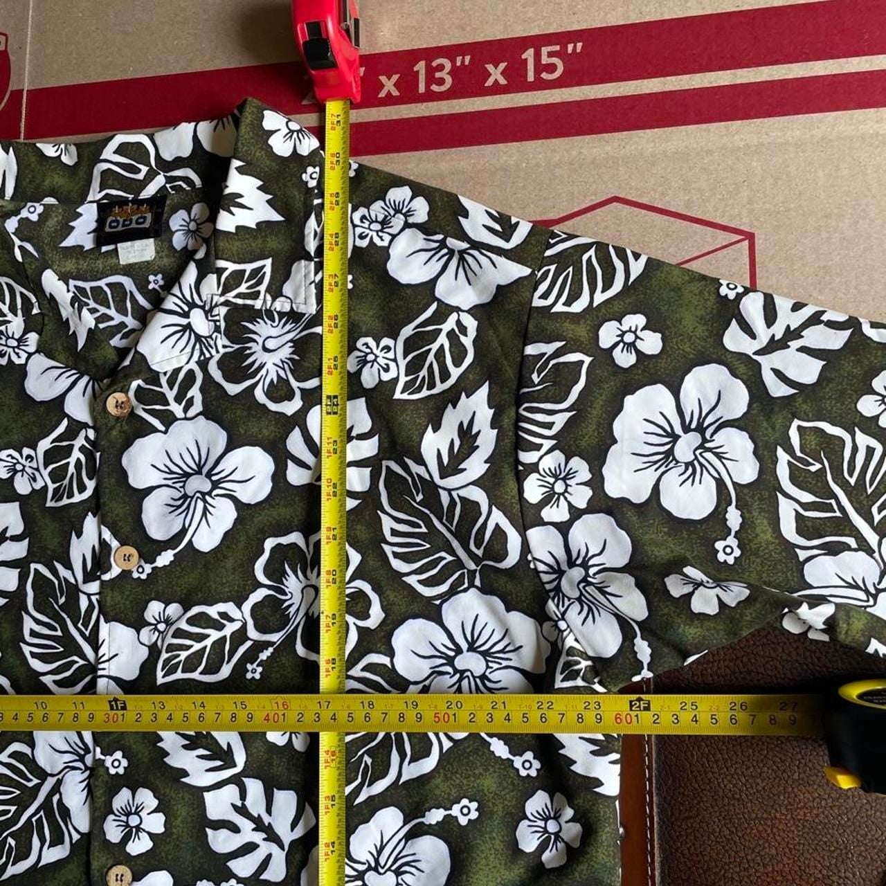 Vintage ODO Hawaiian shirt Mens large floral green white made in USA 90s 5