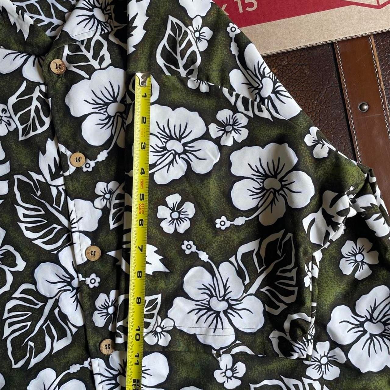 Vintage ODO Hawaiian shirt Mens large floral green white made in USA 90s 6