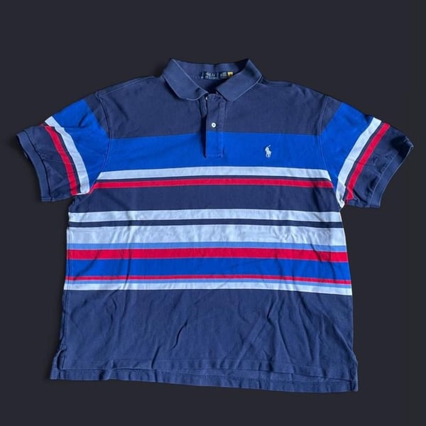 Polo Ralph Lauren Polo Shirt Mens 2XB Striped Mesh Blue Red White Colorblock
