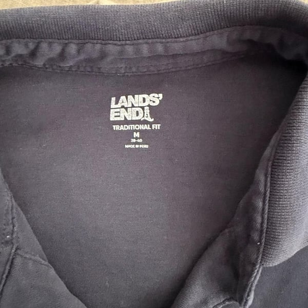 Lands' End Navy Long Sleeve Polo Shirt Traditional Fit