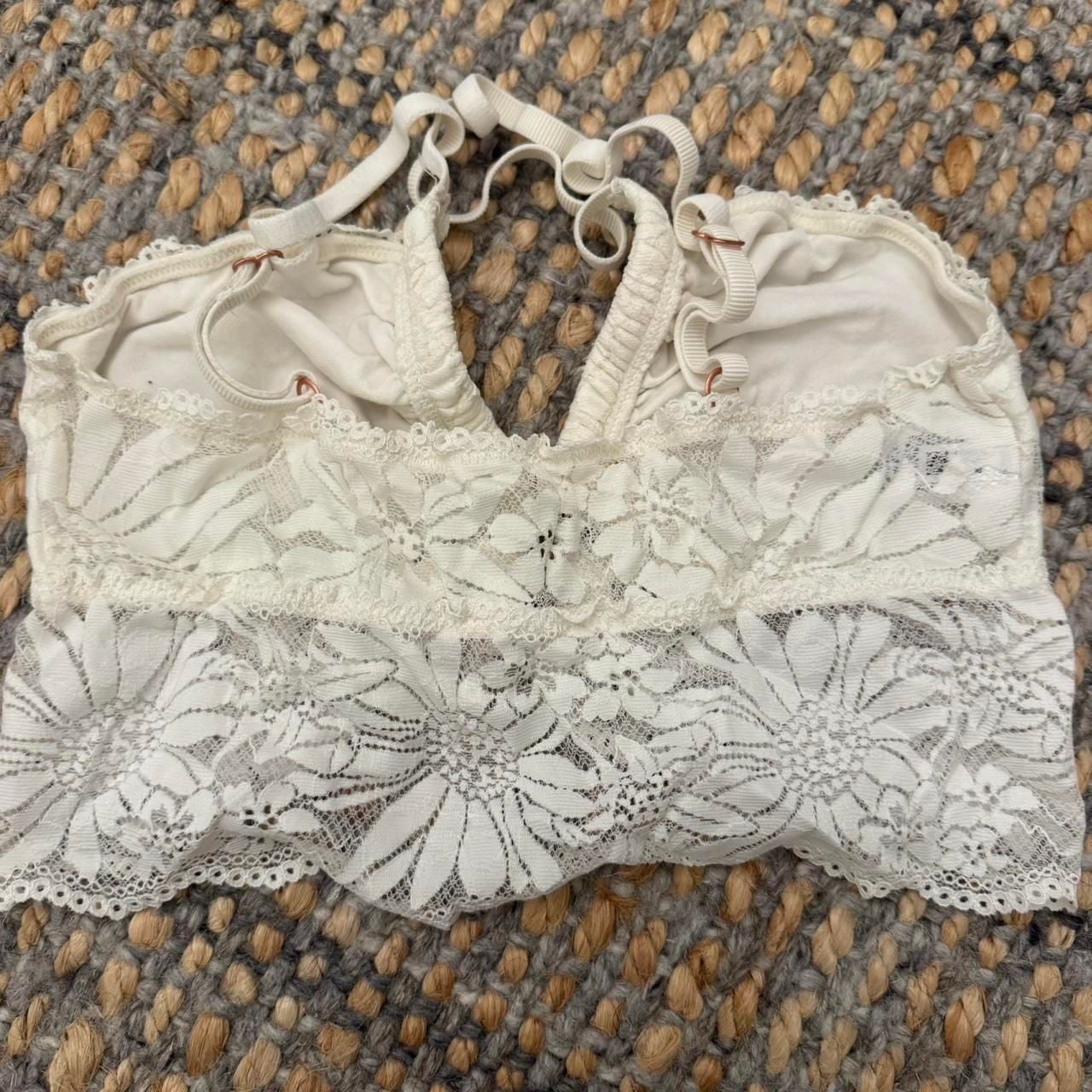 Aerie White Lace Crop Top Bralette Adjustable Straps 2