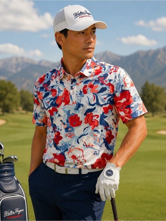 Walter Hagen Golf Polo Mens Sz L Gouache Floral Print UPF50+ $70 NEW 2