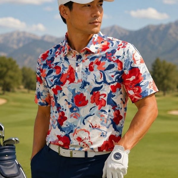 Walter Hagen Golf Polo Mens Sz L Gouache Floral Print UPF50+ $70 NEW