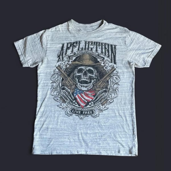 Y2K Affliction T Shirt Mens Medium Gray Skull & Bones Biker