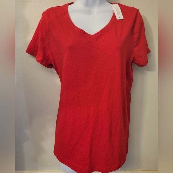 Time and Tru Women's Bright Red Short Sleeve Tee 2