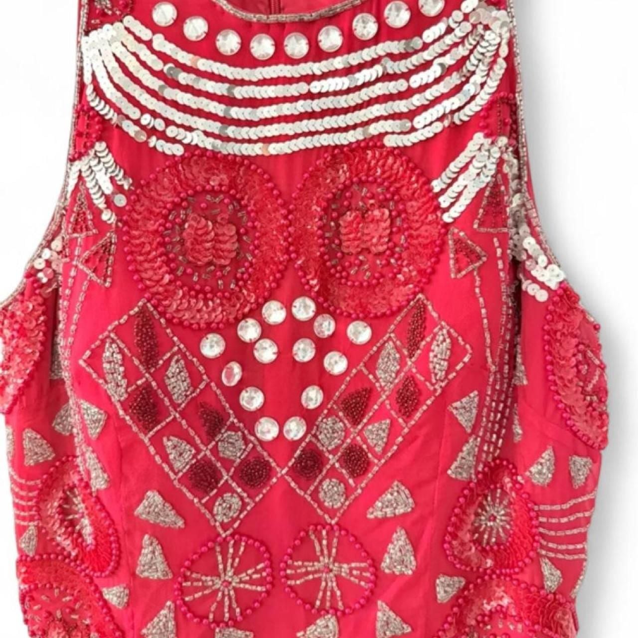 Alyce Designs Red Beaded Maxi Dress with Silver Sequins 2