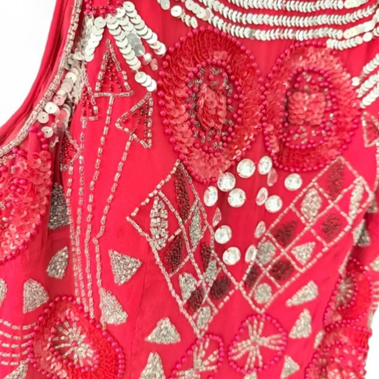 Alyce Designs Red Beaded Maxi Dress with Silver Sequins 3