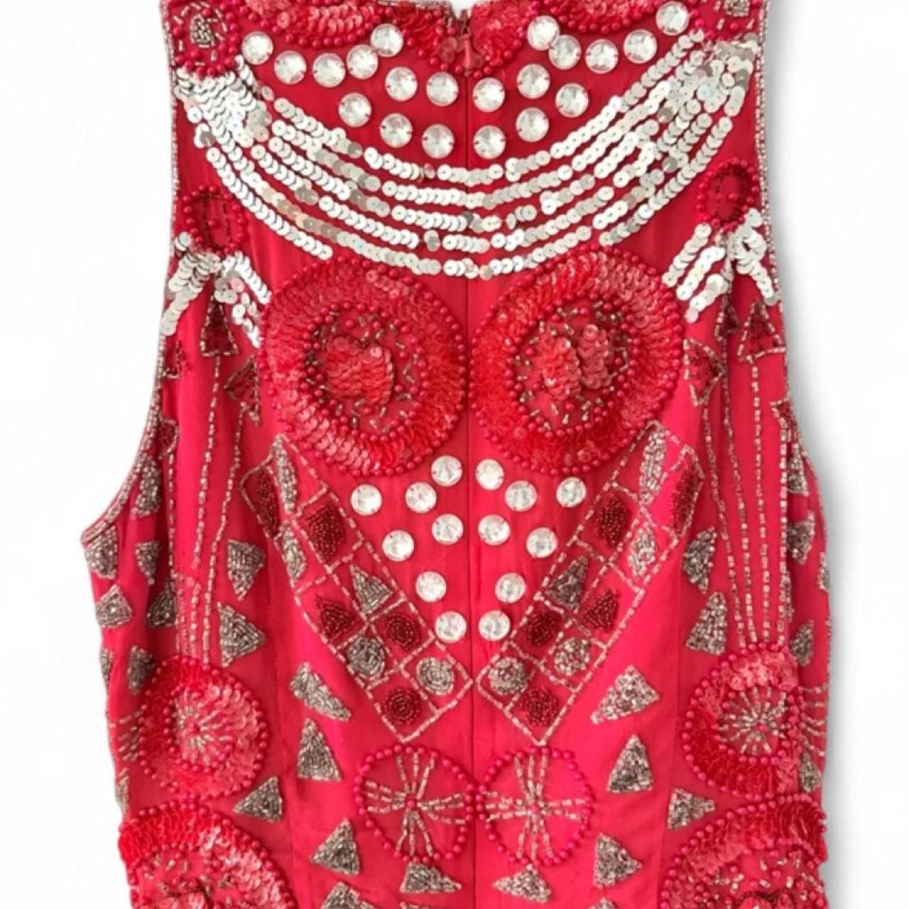 Alyce Designs Red Beaded Maxi Dress with Silver Sequins 4