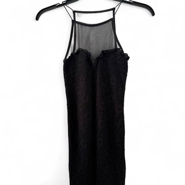 Black Lace Mini Dress with Sheer Mesh Back